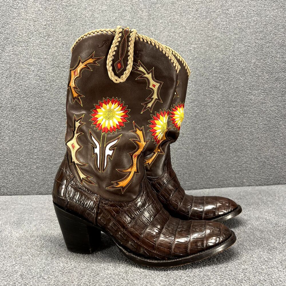 Frye Boots Womens 8.5 B Hope Limited Edition Brown Floral Embroidery‎ Western